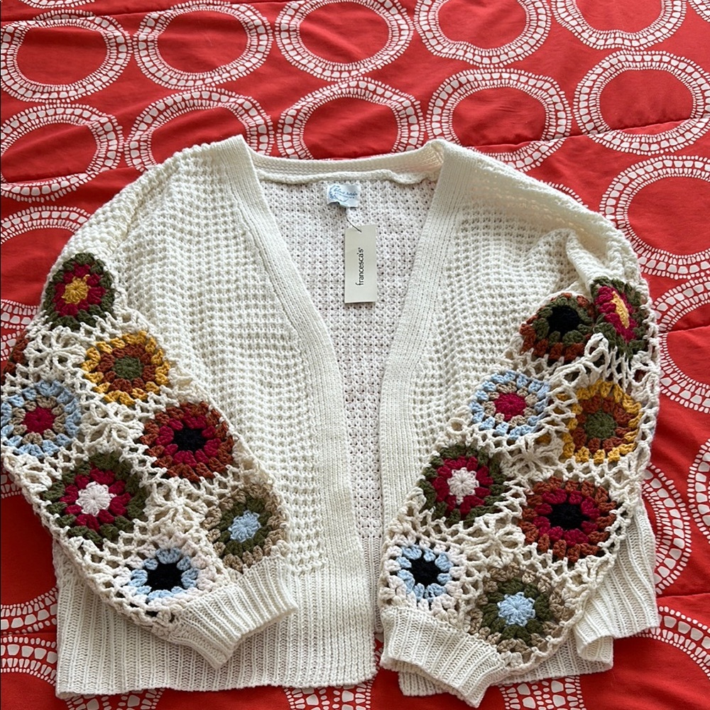 Crochet Sleeve Women's Sweater - Cream